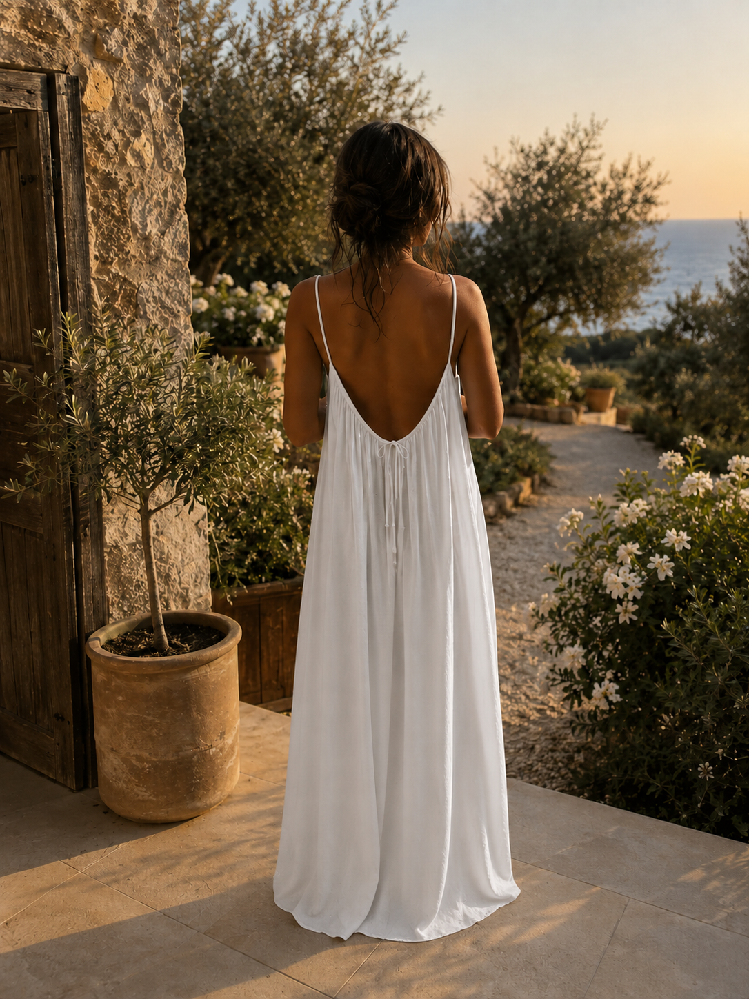 Vestido Solvéra en la terraza